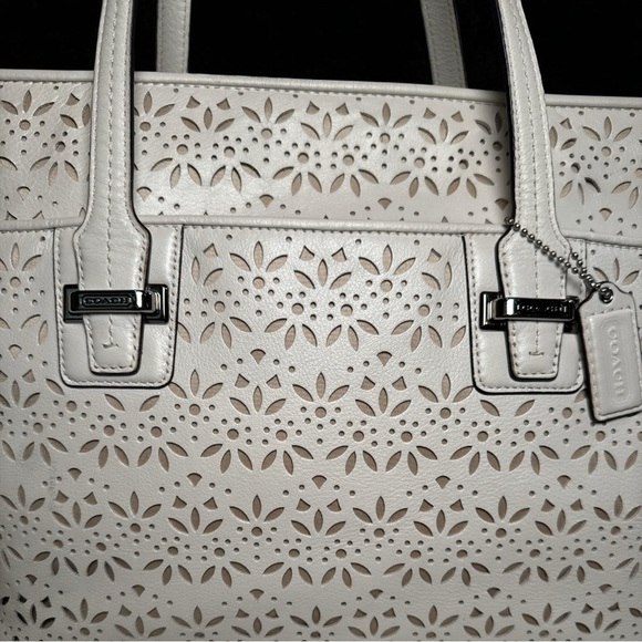 Coach RARE Madison Laser Cut White Leather Satchel Handbag Purse Shoulder Bag - Picture 12 of 14